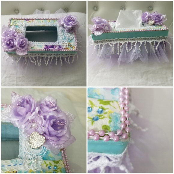 Shabby Chic Style tissue cover box, Purple - Picture 2 of 8